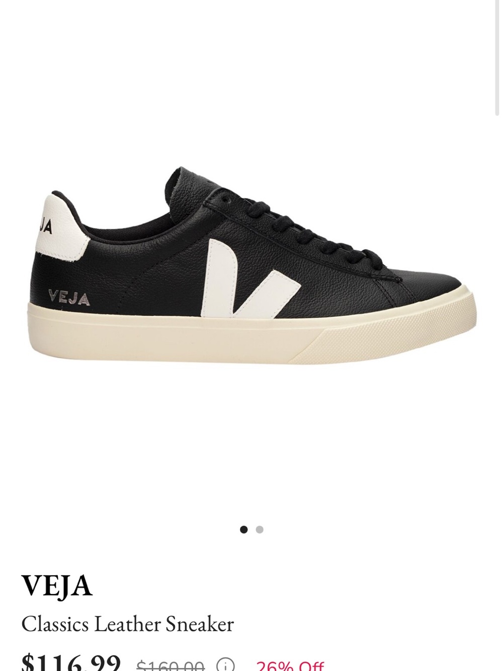 Veja Black Leather Classics Sneaker with White V